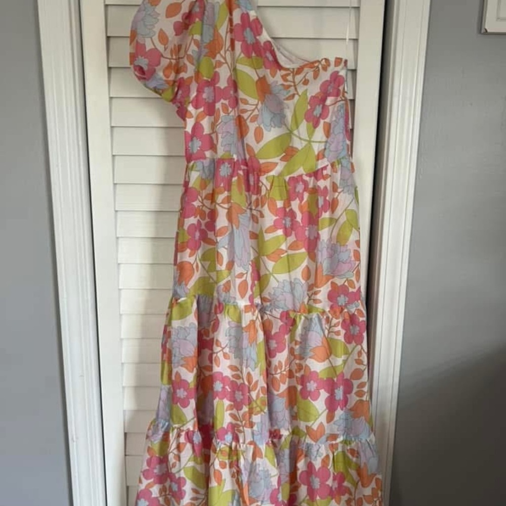 Floral One-Shoulder Midi Dress